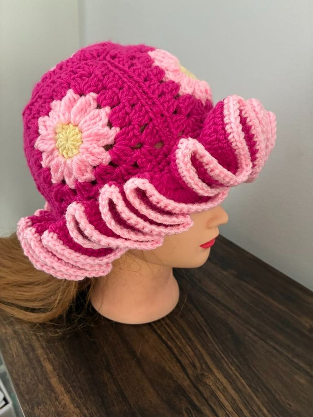 Handmade crochet ruffle hat NEW